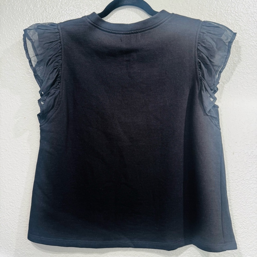 New THML Danica French Terry Black Ruffle Sleeve Top Size Medium - Picture 5 of 10